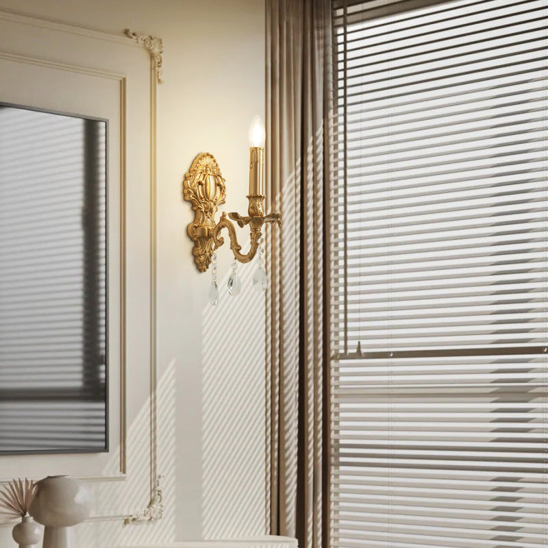 Brass Crystal Candle Branch Wall Lamp