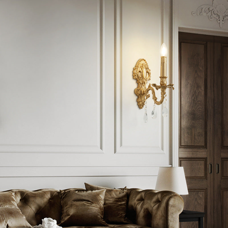 Brass Crystal Candle Branch Wall Lamp