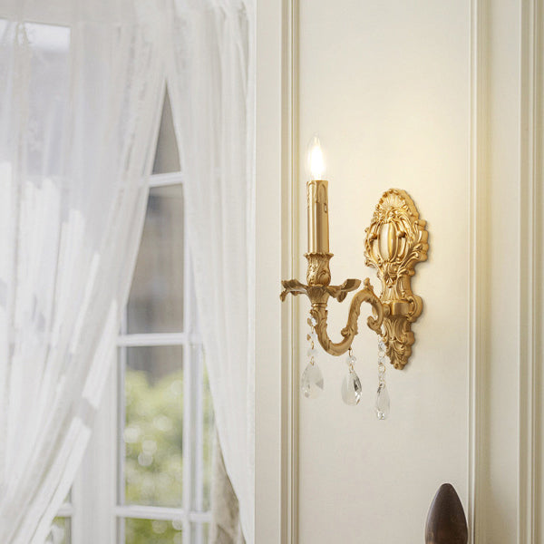 Brass Crystal Candle Branch Wall Lamp