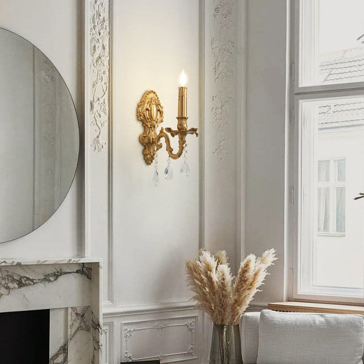 Brass Crystal Candle Branch Wall Lamp