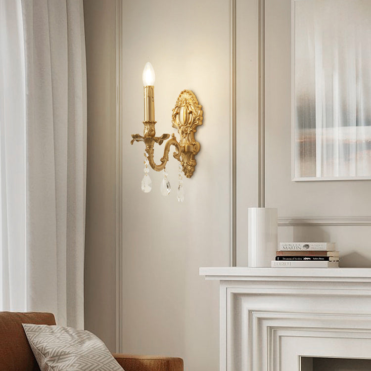Brass Crystal Candle Branch Wall Lamp