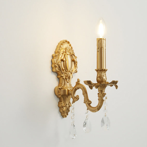 Brass Crystal Candle Branch Wall Lamp