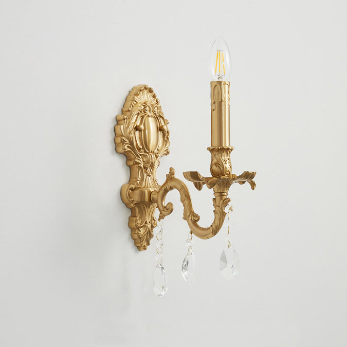 Brass Crystal Candle Branch Wall Lamp