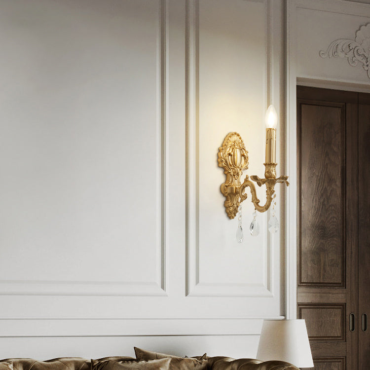 Brass Crystal Candle Branch Wall Lamp