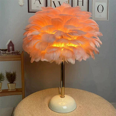Feather Iron Ceramic Round Table Lamp