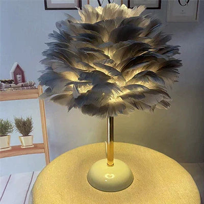 Feather Iron Ceramic Round Table Lamp