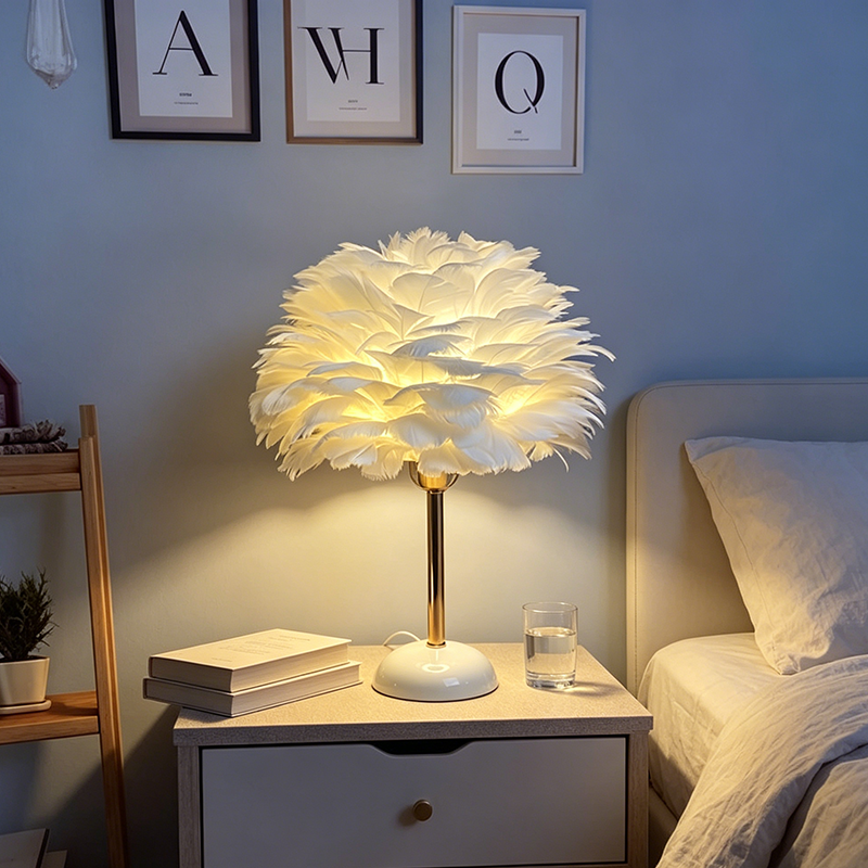 Feather Iron Ceramic Round Table Lamp