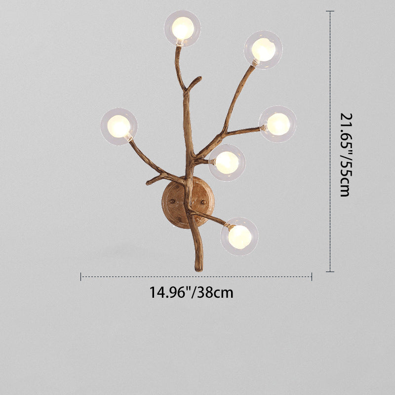 Iron Glass Branch Globe 6-Light Wall Lamp
