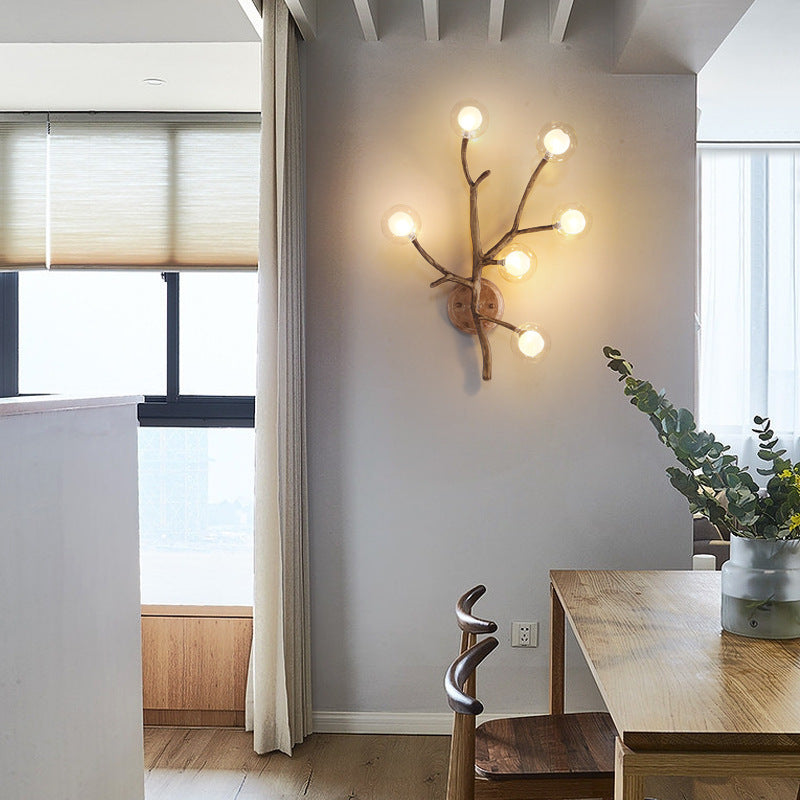 Iron Glass Branch Globe 6-Light Wall Lamp