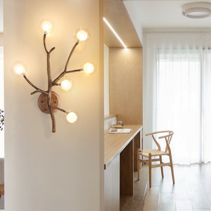Iron Glass Branch Globe 6-Light Wall Lamp