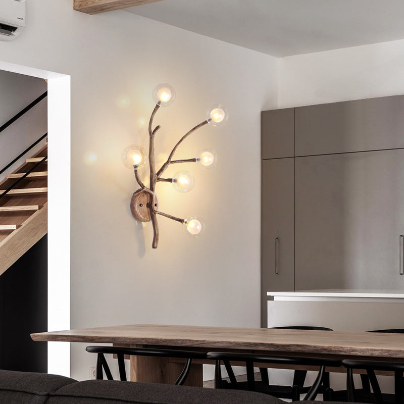 Iron Glass Branch Globe 6-Light Wall Lamp