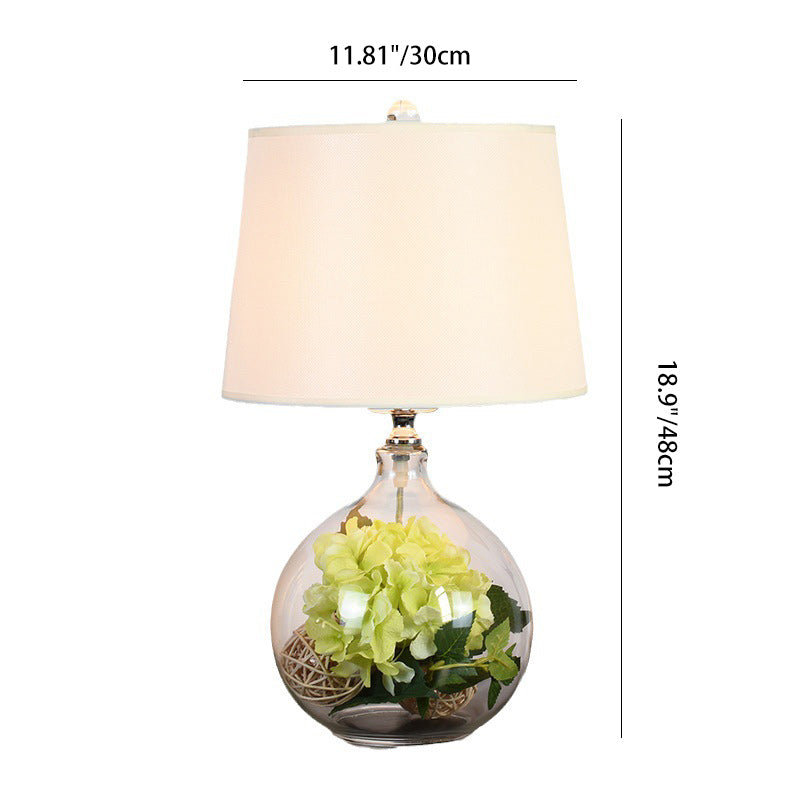 Glass Fabric Round Bedroom Table Lamp