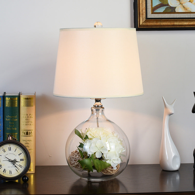 Glass Fabric Round Bedroom Table Lamp