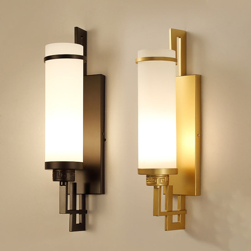 Iron Glass Cylindrical Bedroom Wall Lamp