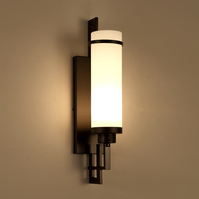Iron Glass Cylindrical Bedroom Wall Lamp