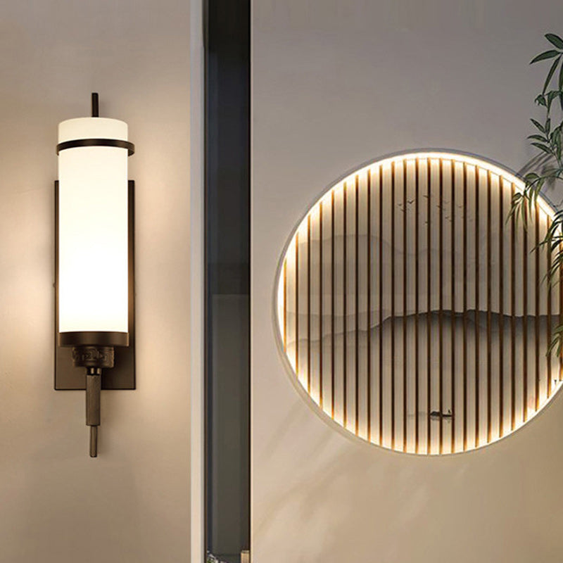 Iron Glass Cylindrical Bedroom Wall Lamp