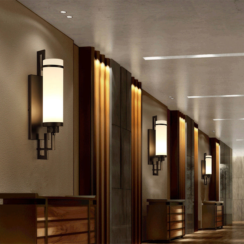 Iron Glass Cylindrical Bedroom Wall Lamp
