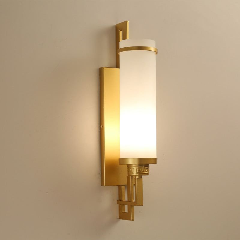 Iron Glass Cylindrical Bedroom Wall Lamp