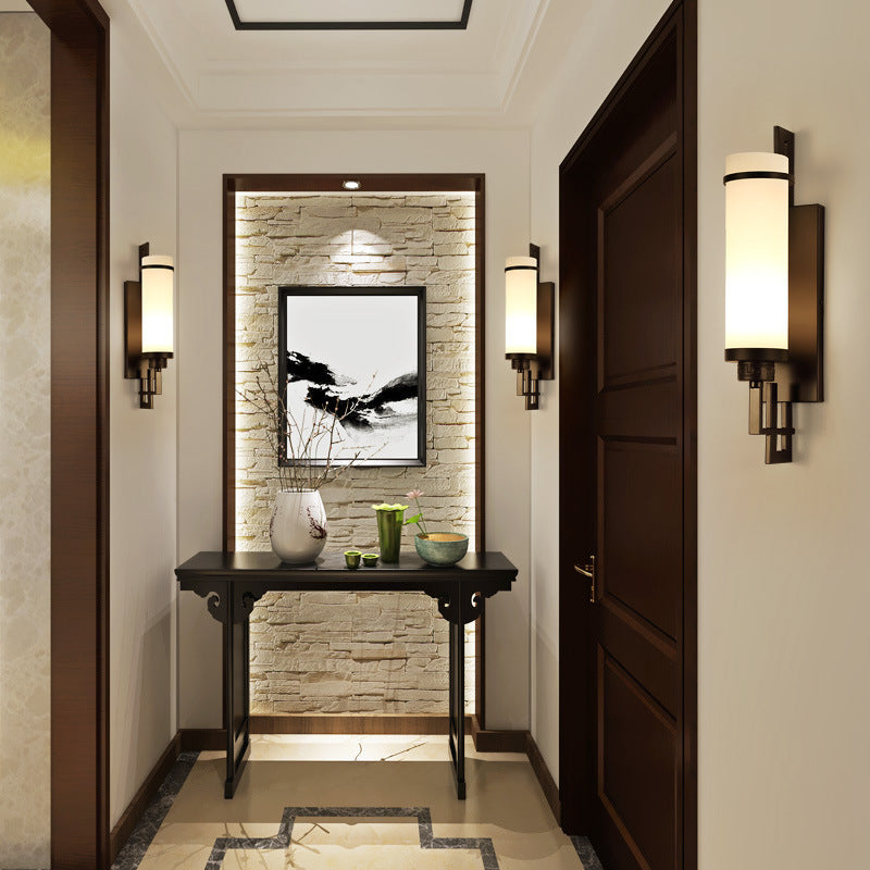 Iron Glass Cylindrical Bedroom Wall Lamp