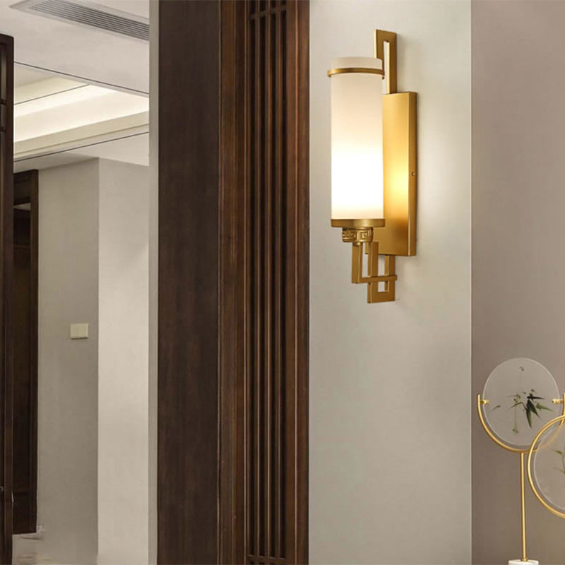 Iron Glass Cylindrical Bedroom Wall Lamp