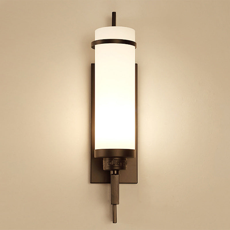 Iron Glass Cylindrical Bedroom Wall Lamp