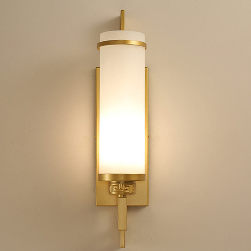 Iron Glass Cylindrical Bedroom Wall Lamp