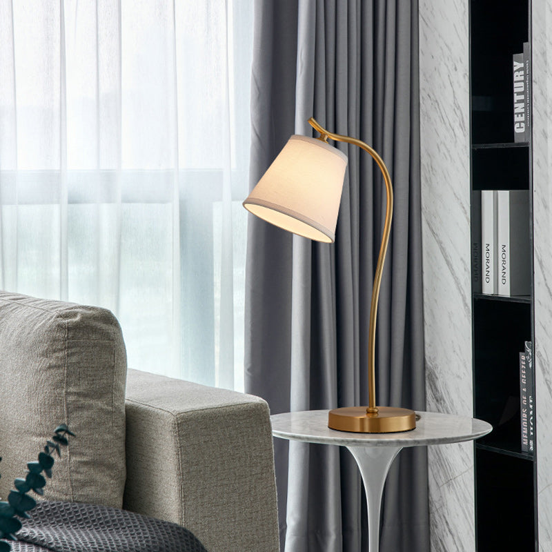 Brass Fabric Round Bedroom Table Lamp