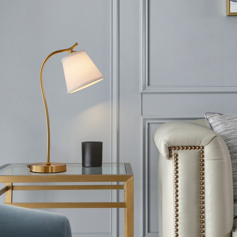 Brass Fabric Round Bedroom Table Lamp