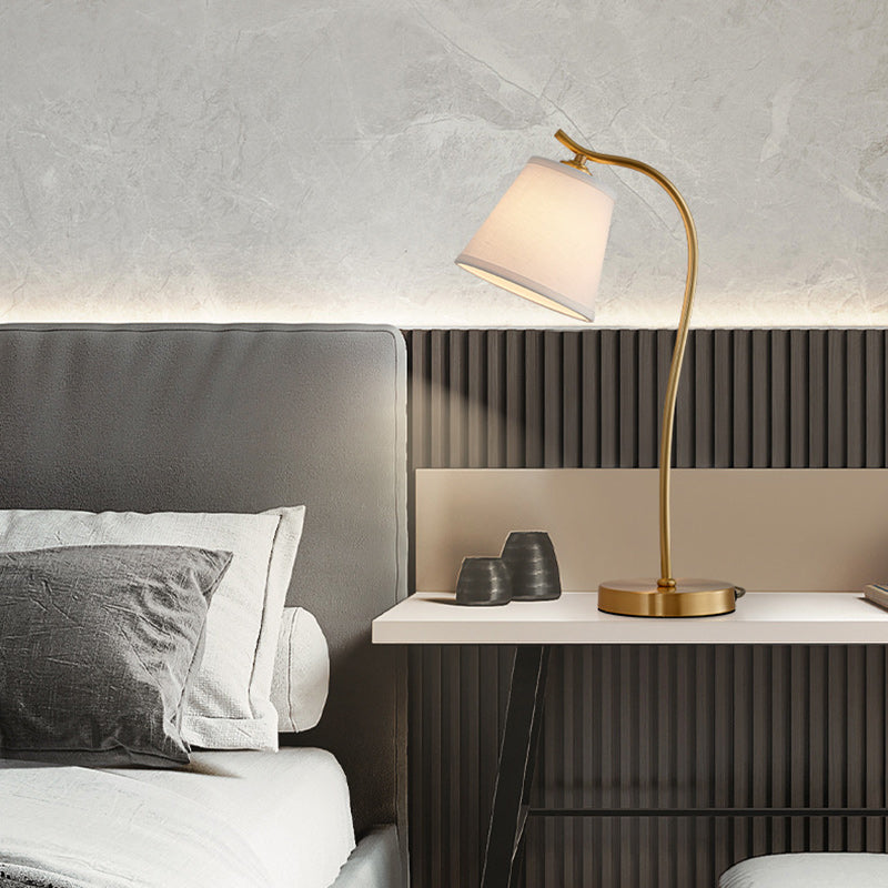 Brass Fabric Round Bedroom Table Lamp