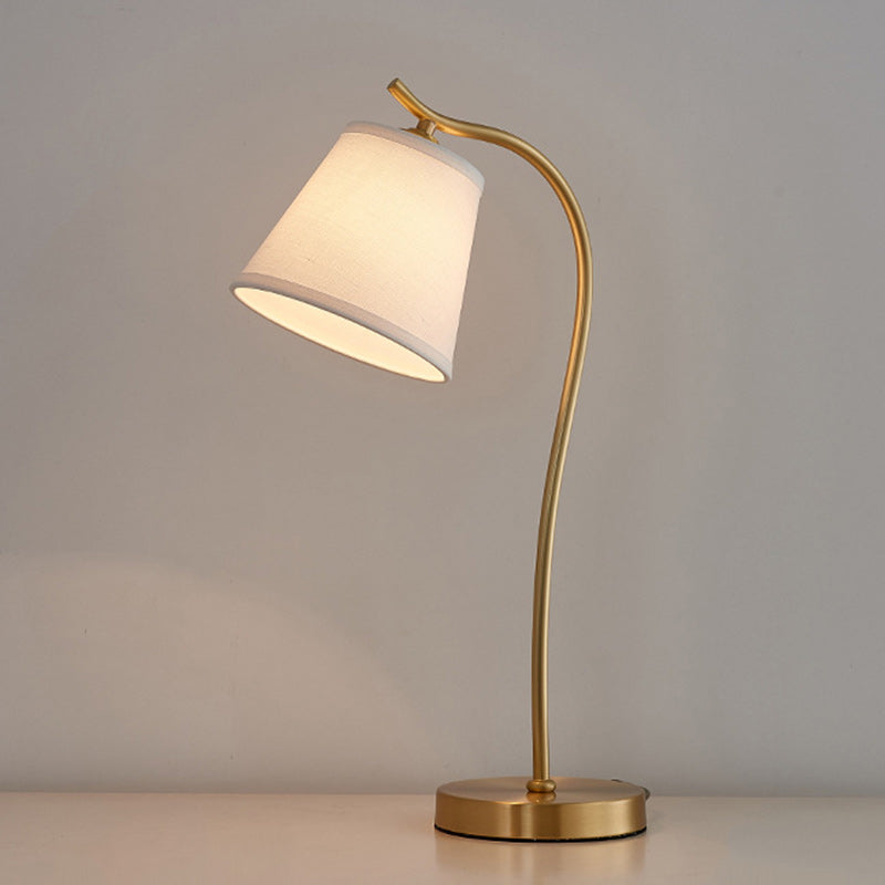 Brass Fabric Round Bedroom Table Lamp