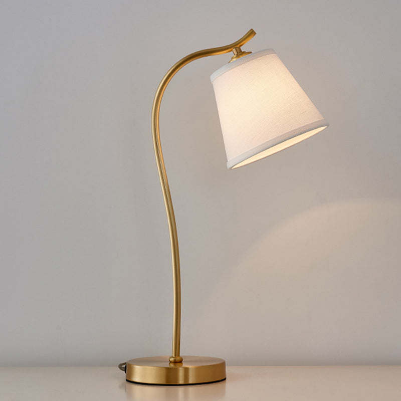 Brass Fabric Round Bedroom Table Lamp