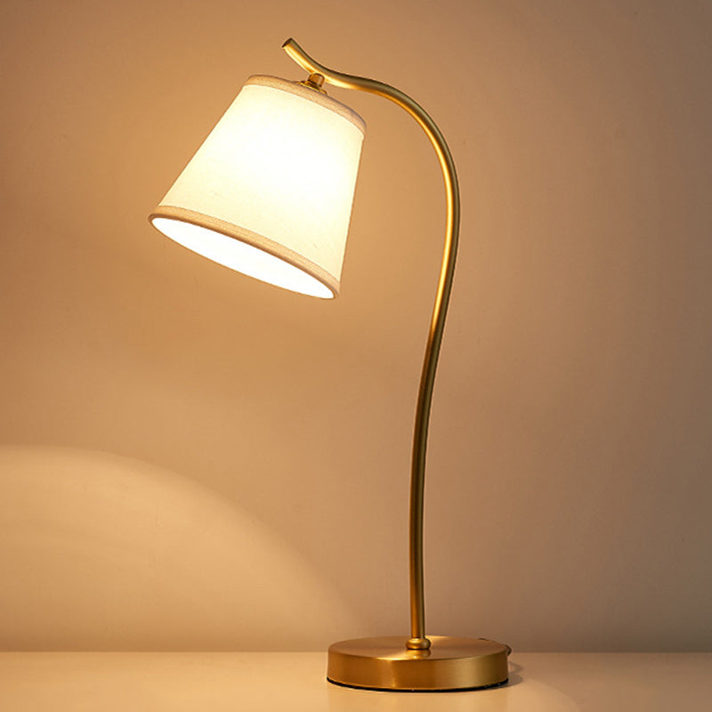 Brass Fabric Round Bedroom Table Lamp