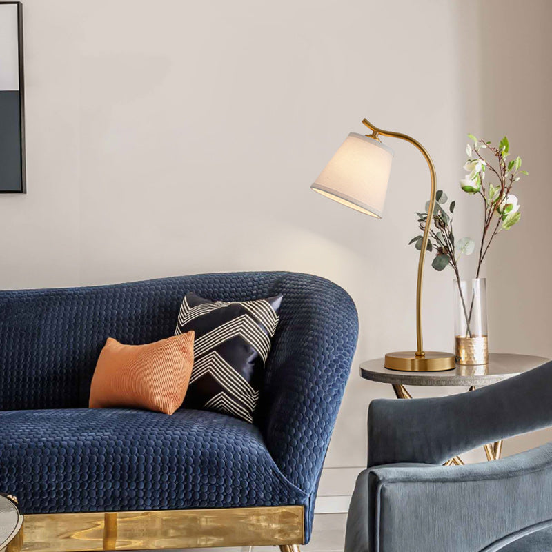 Brass Fabric Round Bedroom Table Lamp