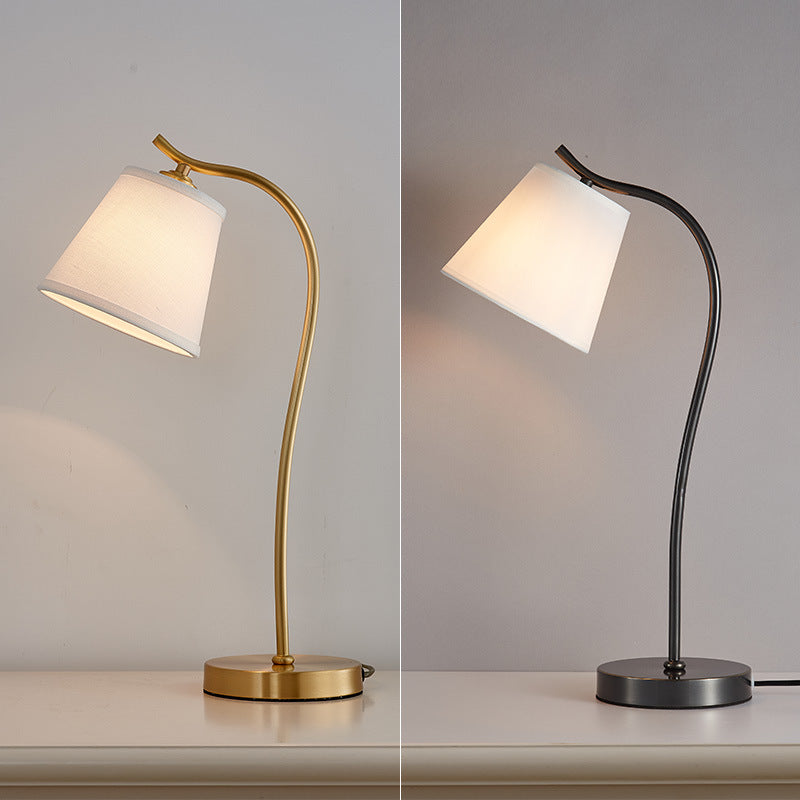 Brass Fabric Round Bedroom Table Lamp