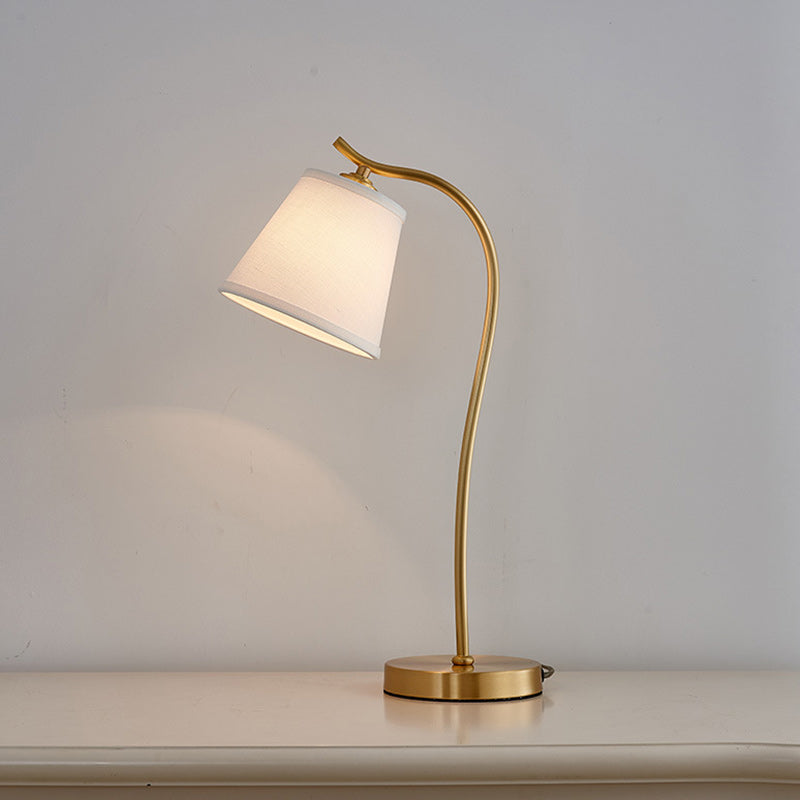 Brass Fabric Round Bedroom Table Lamp