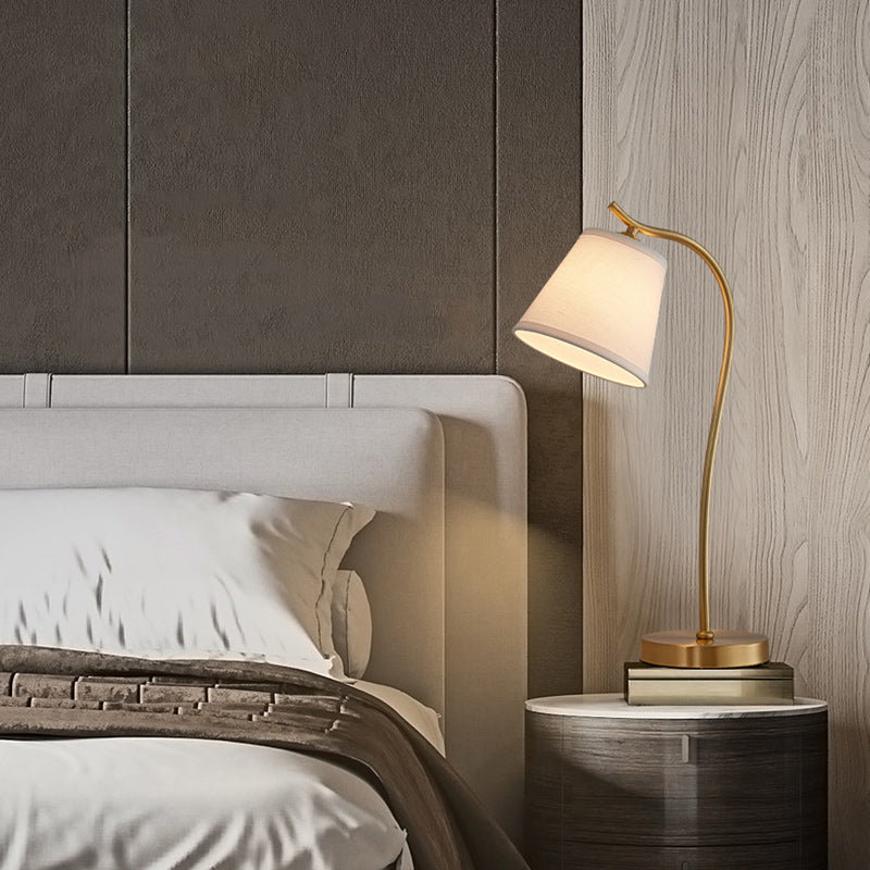 Brass Fabric Round Bedroom Table Lamp