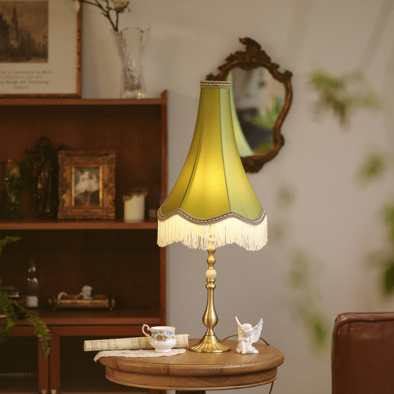 Brass Fabric Conical Bedroom Table Lamp