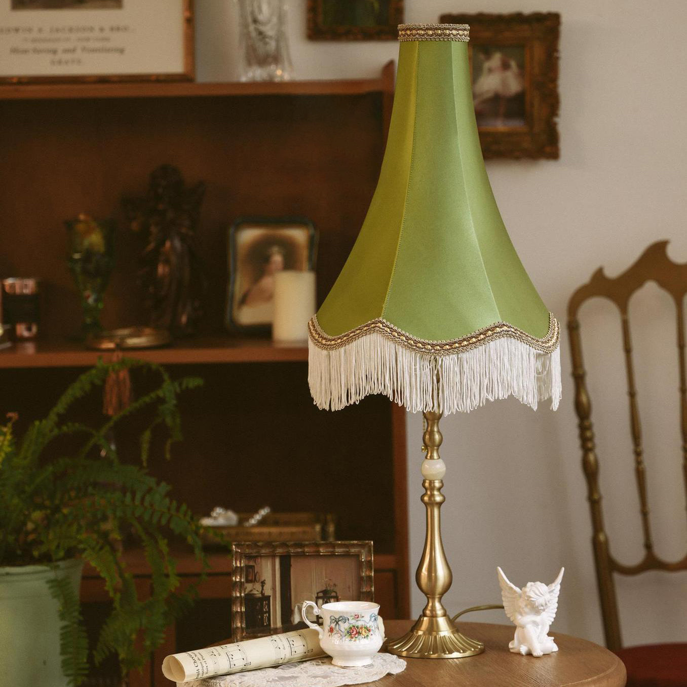 Brass Fabric Conical Bedroom Table Lamp