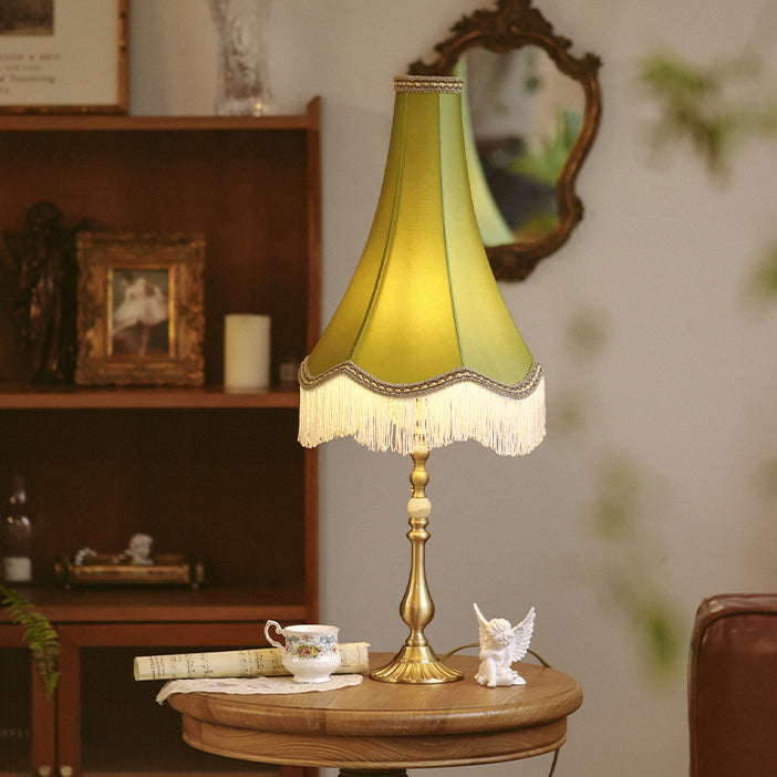 Brass Fabric Conical Bedroom Table Lamp