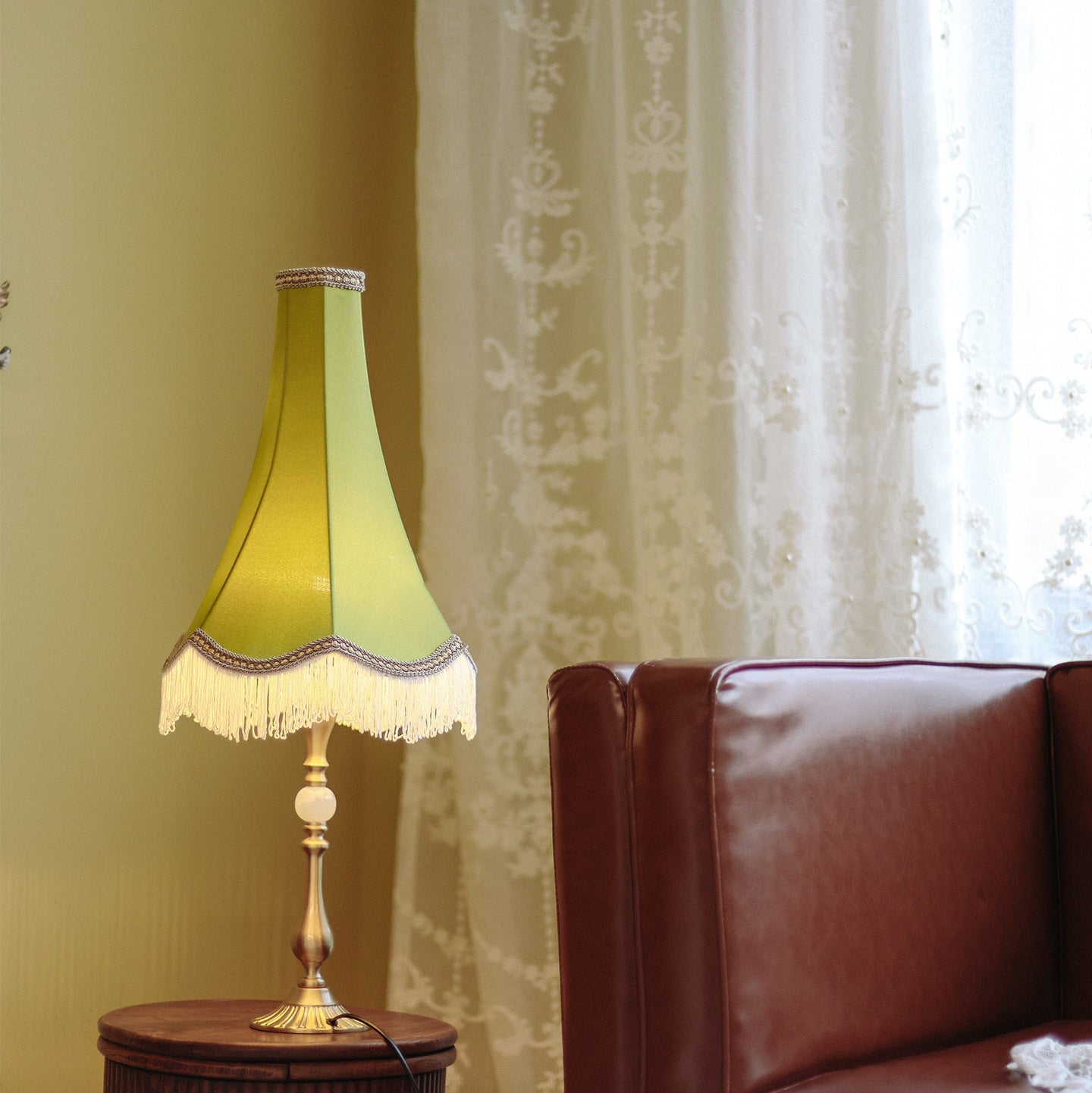 Brass Fabric Conical Bedroom Table Lamp