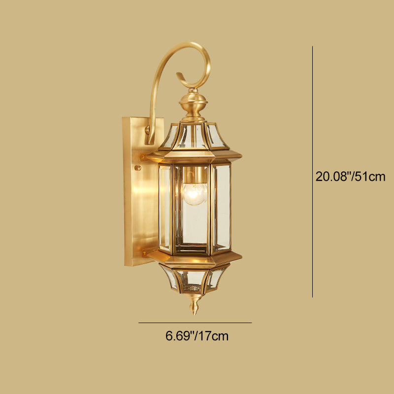 Brass Glass Polygonal Bedroom Outdoor Light
