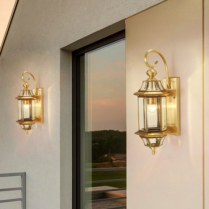 Brass Glass Polygonal Bedroom Outdoor Light