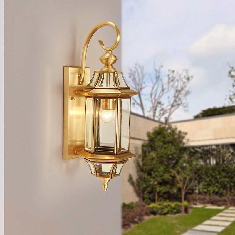 Brass Glass Polygonal Bedroom Outdoor Light