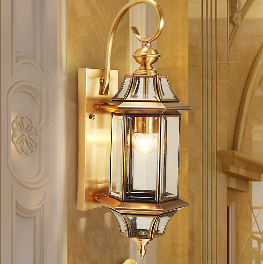 Brass Glass Polygonal Bedroom Outdoor Light