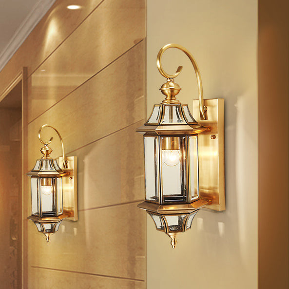 Brass Glass Polygonal Bedroom Outdoor Light