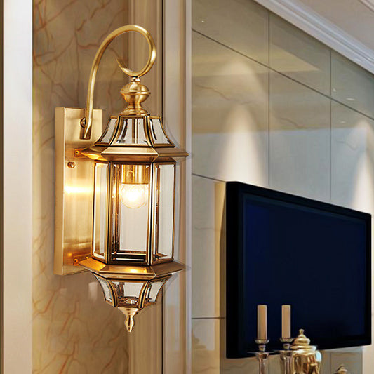 Brass Glass Polygonal Bedroom Outdoor Light