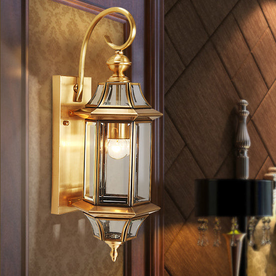 Brass Glass Polygonal Bedroom Outdoor Light
