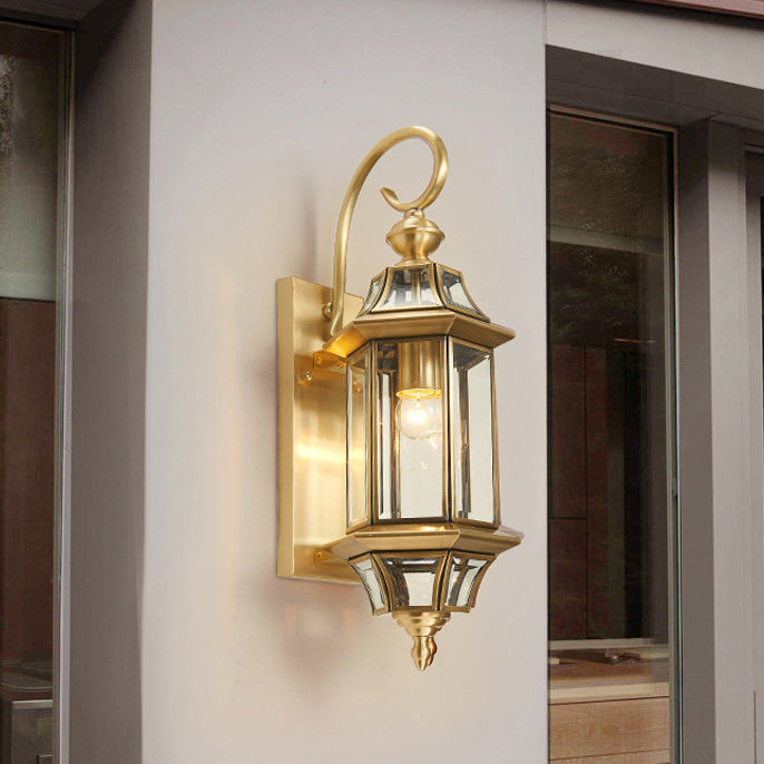 Brass Glass Polygonal Bedroom Outdoor Light