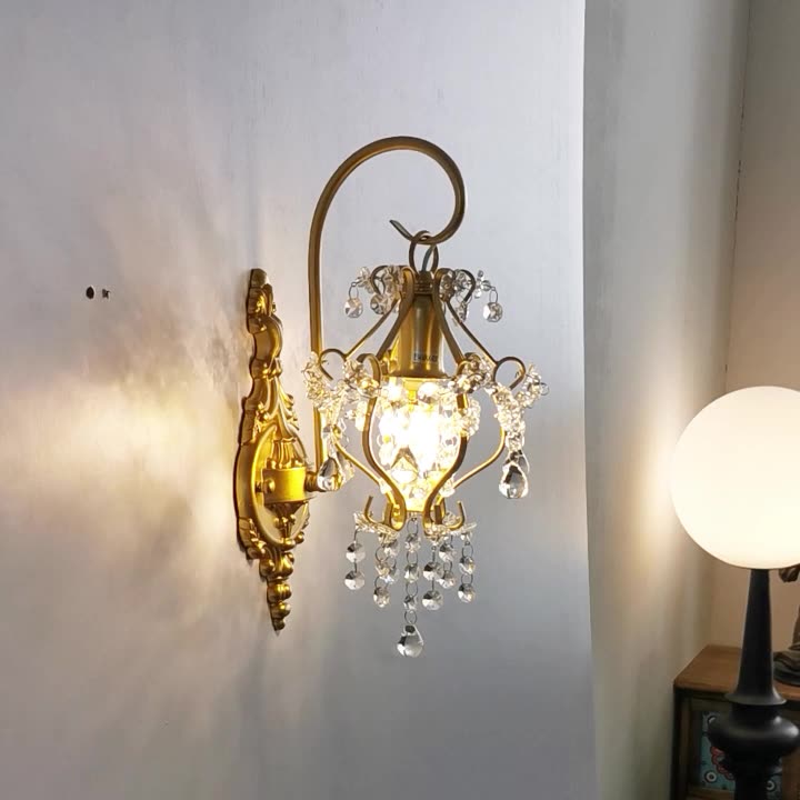 Crystal Iron Oval Bedroom Wall Lamp