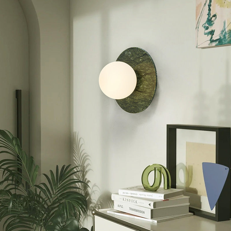 Iron Marble Glass Round Wall Lamp